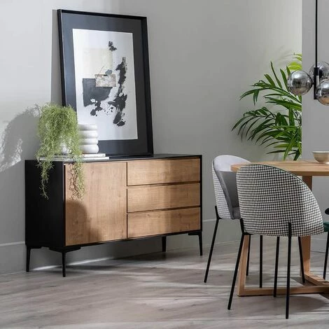 ALTOBUY KEVIN - Buffet 1 Porte 3 Tiroirs Aspect Bois Noir Et Naturel - Marron Foncé 2 ALTOBUY KEVIN - Buffet 1 Porte 3 Tiroirs Aspect Bois Noir Et Naturel - Marron Foncé – Image 2