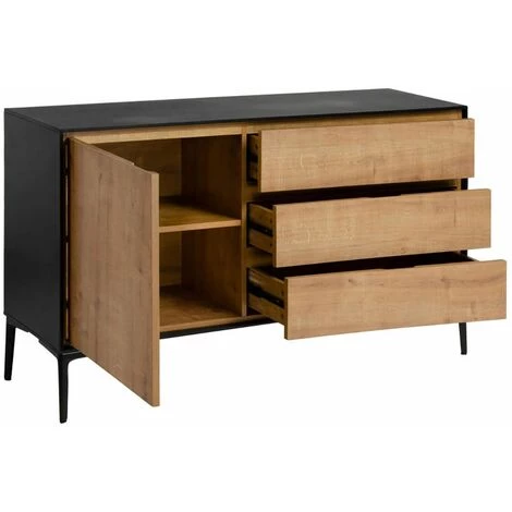 ALTOBUY KEVIN - Buffet 1 Porte 3 Tiroirs Aspect Bois Noir Et Naturel - Marron Foncé 3 ALTOBUY KEVIN - Buffet 1 Porte 3 Tiroirs Aspect Bois Noir Et Naturel - Marron Foncé – Image 3
