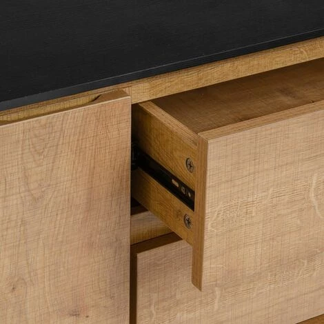 ALTOBUY KEVIN - Buffet 1 Porte 3 Tiroirs Aspect Bois Noir Et Naturel - Marron Foncé 5 ALTOBUY KEVIN - Buffet 1 Porte 3 Tiroirs Aspect Bois Noir Et Naturel - Marron Foncé – Image 5