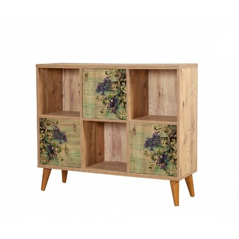 COTECOSY Buffet 3 Compartiments Et 3 Portes Areva L114xH95cm Motif Fleurs Violet - Violet 1 COTECOSY Buffet 3 Compartiments Et 3 Portes Areva L114xH95cm Motif Fleurs Violet - Violet