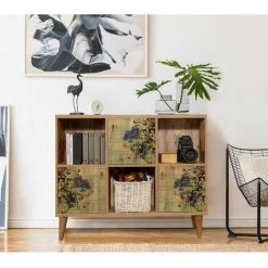 COTECOSY Buffet 3 Compartiments Et 3 Portes Areva L114xH95cm Motif Fleurs Violet - Violet 7 COTECOSY Buffet 3 Compartiments Et 3 Portes Areva L114xH95cm Motif Fleurs Violet - Violet -Buffet et enfilade Soldes 64122201 3