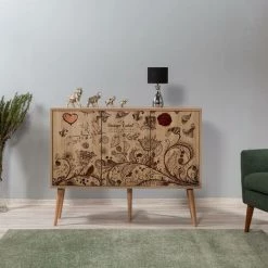 COTECOSY Buffet 3 Portes Areva 120x90cm Motif 'Vintage Label' Bois Naturel Et Bleu - Bois 7 COTECOSY Buffet 3 Portes Areva 120x90cm Motif 'Vintage Label' Bois Naturel Et Bleu - Bois -Buffet et enfilade Soldes 64122208 3