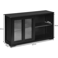RELAX4LIFE Buffet De Cuisine 2 Portes Coulissantes En Verre Et 2 Couches Réglables, Buffet Cuisine Meuble Rangement Contemporain Pour Cuisine Chambre Salon, 107x33x64cm(Noir) -Buffet et enfilade Soldes 64130106 5