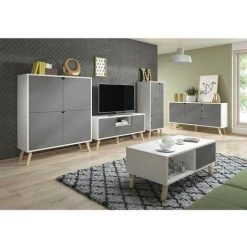 Buffet Haut 4 Portes 2 Tiroirs L57 X H140 Cm - Tokio - Calicosy - Gris Anthracite - Gris Anthracite -Buffet et enfilade Soldes 64147854 2