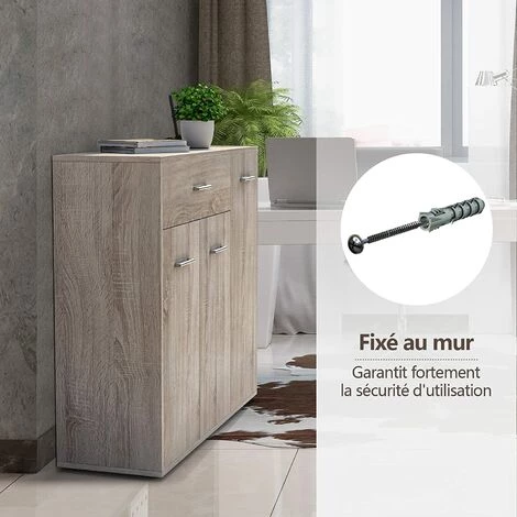 GOPLUS Buffet De Rangement Sur Pied Avec 1 Tiroir Et 3 Portes, Commode De Rangement Rectangulaire Avec ?tagères Ajustables Et Pieds Antidérapants, Charge Max 20KG (90x29x82CM-1 Tiroir 3 Portes, Chêne) 2 GOPLUS Buffet De Rangement Sur Pied Avec 1 Tiroir Et 3 Portes, Commode De Rangement Rectangulaire Avec ?tagères Ajustables Et Pieds Antidérapants, Charge Max 20KG (90x29x82CM-1 Tiroir 3 Portes, Chêne) – Image 2