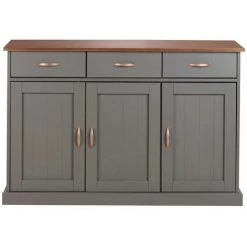 NO-NAME Bahut 3 Portes 3 Tiroirs Pin Massif Grisé FLAINE - Gris