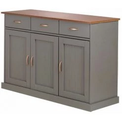 NO-NAME Bahut 3 Portes 3 Tiroirs Pin Massif Grisé FLAINE - Gris -Buffet et enfilade Soldes 64152676 3