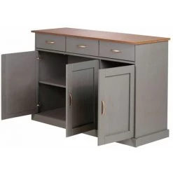 NO-NAME Bahut 3 Portes 3 Tiroirs Pin Massif Grisé FLAINE - Gris -Buffet et enfilade Soldes 64152676 5