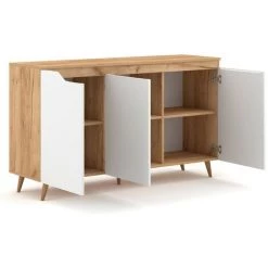 Buffet Scandinave 3 Portes L140 Cm - Décor Bois Et Blanc - Tree - Calicosy - Blanc -Buffet et enfilade Soldes 64167731 3