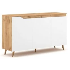 Buffet Scandinave 3 Portes L140 Cm - Décor Bois Et Blanc - Tree - Calicosy - Blanc -Buffet et enfilade Soldes 64167731 4