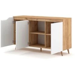Buffet Scandinave 3 Portes L140 Cm - Décor Bois Et Blanc - Tree - Calicosy - Blanc -Buffet et enfilade Soldes 64167731 5