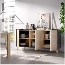 BEFARA BUFFET VINTAGE SENSO - Graphite / Naturel - Graphite / Naturel -Buffet et enfilade Soldes 64373855 5