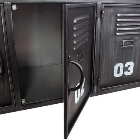 Buffet Avec 4 Portes En Métal Coloris Noir - Longueur 119 X Profondeur 36 X Hauteur 53 Cm - PEGANE - 2 Buffet Avec 4 Portes En Métal Coloris Noir - Longueur 119 X Profondeur 36 X Hauteur 53 Cm - PEGANE - – Image 2