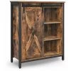 HELLOSHOP26 Meuble De Rangement Buffet Armoire Placard étagères Réglables Porte Coulissante Cadre En Acier Pour L'entrée Salon Bureau Cuisine Style Industriel Marron Rustique Et Noir - Marron