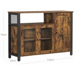 HELLOSHOP26 Meuble De Rangement Buffet Avec Placard 3 Portes Pour Salle à Manger Salon Cuisine 110 X 33 X 75 Cm Style Industriel 110 Cm Marron Rustique Et Noir - Marron -Buffet et enfilade Soldes 64508346 2