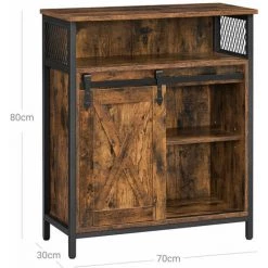 HELLOSHOP26 Meuble De Rangement Buffet Avec Porte De Grange Coulissante Compartiment Ouvert étagère Réglable Style Industriel Pour Entrée Salon Cuisine Bureau 80 Cm Marron Rustique Et Noir - Marron -Buffet et enfilade Soldes 64563680 2