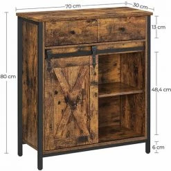 HELLOSHOP26 Meuble De Rangement Buffet Placard De Cuisine Commode Avec Porte Coulissante Imitation Grange Style Industriel 80 Cm Marron Rustique Et Noir - Marron -Buffet et enfilade Soldes 64563703 2