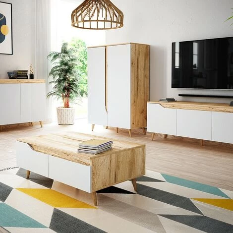 VIVALDI MEBLE Buffet 2 Portes Tue Blanc Et Bois - Blanc - Blanc Et Bois 2 VIVALDI MEBLE Buffet 2 Portes Tue Blanc Et Bois - Blanc - Blanc Et Bois – Image 2