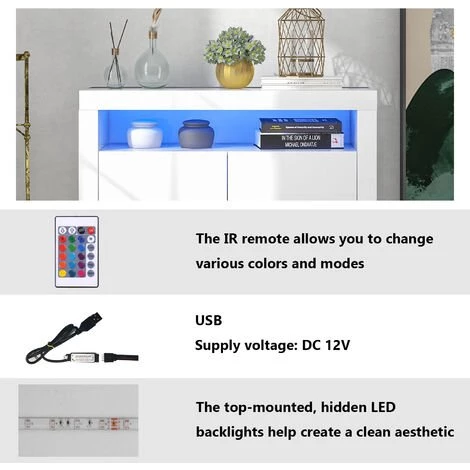 MODERNLUXE Buffet Meuble De Rangement Blanc Avec Lumière LED Meuble TV Avec 2 Portes Pour Salon Couloir Salle à Manger 3 MODERNLUXE Buffet Meuble De Rangement Blanc Avec Lumière LED Meuble TV Avec 2 Portes Pour Salon Couloir Salle à Manger – Image 3