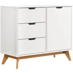 CASARIA Buffet Borneo En Bois Massif Style Scandinave Meuble De Rangement 96 X 40 X 79 Cm Avec 3 Tiroirs 1 Porte Blanc Bois 96x79x40cm - Weiß-natur (de)