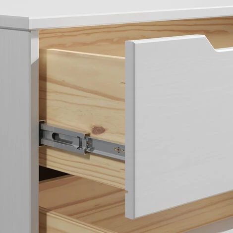 CASARIA Buffet Borneo En Bois Massif Style Scandinave Meuble De Rangement 96 X 40 X 79 Cm Avec 3 Tiroirs 1 Porte Blanc Bois 96x79x40cm - Weiß-natur (de) 4 CASARIA Buffet Borneo En Bois Massif Style Scandinave Meuble De Rangement 96 X 40 X 79 Cm Avec 3 Tiroirs 1 Porte Blanc Bois 96x79x40cm - Weiß-natur (de) – Image 4