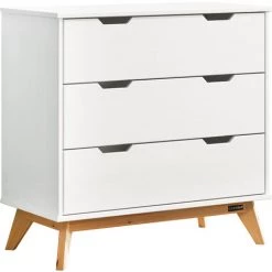 CASARIA Commode Borneo En Bois Massif Style Scandinave Meuble De Rangement 80 X 40 X 79 Cm Buffet Avec 3 Tiroirs Blanc Bois 80x79x40cm - Weiß-natur (de)