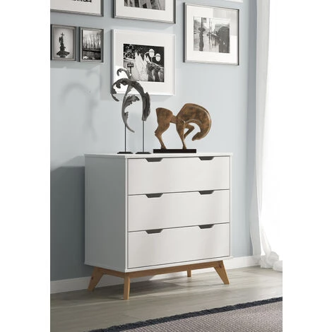 CASARIA Commode Borneo En Bois Massif Style Scandinave Meuble De Rangement 80 X 40 X 79 Cm Buffet Avec 3 Tiroirs Blanc Bois 80x79x40cm - Weiß-natur (de) 2 CASARIA Commode Borneo En Bois Massif Style Scandinave Meuble De Rangement 80 X 40 X 79 Cm Buffet Avec 3 Tiroirs Blanc Bois 80x79x40cm - Weiß-natur (de) – Image 2