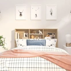 VidaXL Armoire De Tête De Lit Blanc Et Chêne Sonoma 120x19x103,5 Cm - Beige