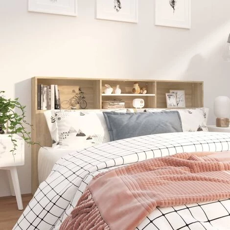 VidaXL Armoire De Tête De Lit Blanc Et Chêne Sonoma 120x19x103,5 Cm - Beige 2 VidaXL Armoire De Tête De Lit Blanc Et Chêne Sonoma 120x19x103,5 Cm - Beige – Image 2