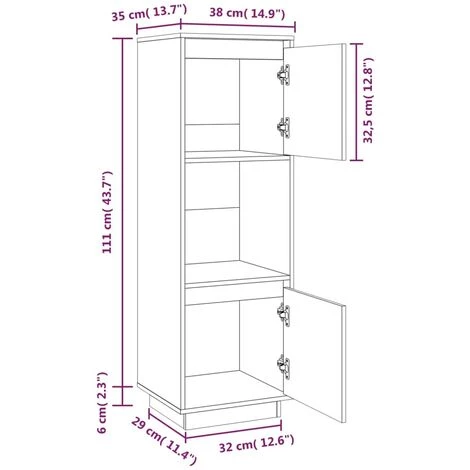 VidaXL Buffet Noir 38x35x117 Cm Bois Massif De Pin - Noir 3 VidaXL Buffet Noir 38x35x117 Cm Bois Massif De Pin - Noir – Image 3
