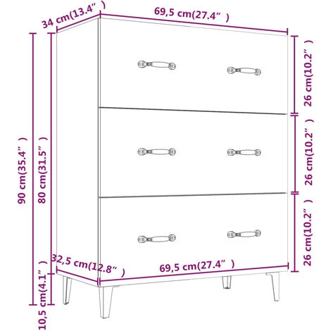 VidaXL Buffet Chêne Fumé 69,5x34x90 Cm Bois D'ingénierie - Brun 3 VidaXL Buffet Chêne Fumé 69,5x34x90 Cm Bois D'ingénierie - Brun – Image 3