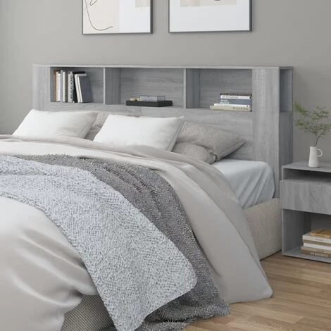 VidaXL Armoire De Tête De Lit Sonoma Gris 200x18,5x104,5 Cm - Gris 2 VidaXL Armoire De Tête De Lit Sonoma Gris 200x18,5x104,5 Cm - Gris – Image 2