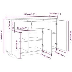 VidaXL Buffet 110x34x75 Cm Bois Massif De Pin - Brun 7 VidaXL Buffet 110x34x75 Cm Bois Massif De Pin - Brun -Buffet et enfilade Soldes 64876692 3