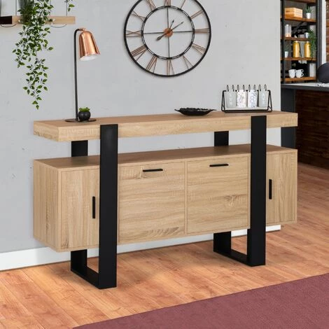 IDMARKET Buffet PHOENIX XL 4 Portes Bois Et Noir 1 IDMARKET Buffet PHOENIX XL 4 Portes Bois Et Noir