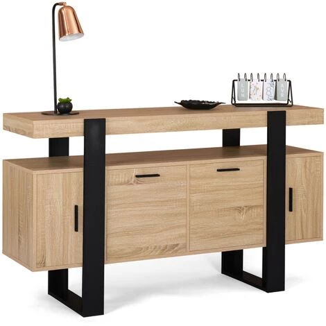 IDMARKET Buffet PHOENIX XL 4 Portes Bois Et Noir 2 IDMARKET Buffet PHOENIX XL 4 Portes Bois Et Noir – Image 2