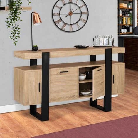IDMARKET Buffet PHOENIX XL 4 Portes Bois Et Noir 3 IDMARKET Buffet PHOENIX XL 4 Portes Bois Et Noir – Image 3