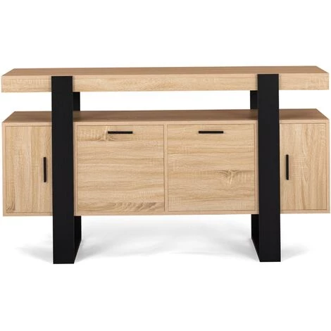 IDMARKET Buffet PHOENIX XL 4 Portes Bois Et Noir 5 IDMARKET Buffet PHOENIX XL 4 Portes Bois Et Noir – Image 5