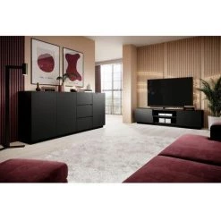 Buffets BOBOCHIC - Buffet 3 Portes 203 Cm DALIA Noir - Noir -Buffet et enfilade Soldes 65034348 3