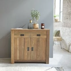 BOIS DESSUS BOIS DESSOUS Buffet En Bois De Teck Recyclé 2 Tiroirs 2 Portes - Naturel