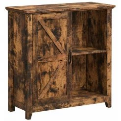 HELLOSHOP26 Meuble De Rangement Buffet Placard Avec Porte De Grange étagères Réglables Pour Salle à Manger Salon Cuisine Entrée 83 Cm Marron Rustique - Marron