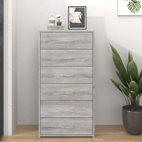 VidaXL Buffet Avec 6 Tiroirs Sonoma Gris 50x34x96 Cm Bois D'ingénierie - Gris 2 VidaXL Buffet Avec 6 Tiroirs Sonoma Gris 50x34x96 Cm Bois D'ingénierie - Gris – Image 2