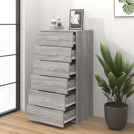 VidaXL Buffet Avec 6 Tiroirs Sonoma Gris 50x34x96 Cm Bois D'ingénierie - Gris 3 VidaXL Buffet Avec 6 Tiroirs Sonoma Gris 50x34x96 Cm Bois D'ingénierie - Gris – Image 3