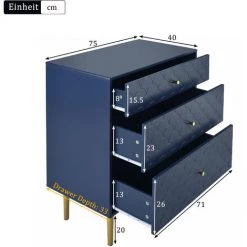 MODERNLUXE Buffet 3 Tiroirs Meuble De Ragement Façade En écailles De Poisson Pour Salle à Manger, Chambre, 75 X 40 X 89 Cm -Buffet et enfilade Soldes 65647162 5