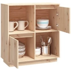 VidaXL Buffet 74x35x80 Cm Bois Massif De Pin - Brun -Buffet et enfilade Soldes 65648542 4