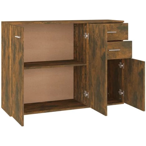 VidaXL Buffet Chêne Fumé 105x30x75 Cm Bois D'ingénierie - Brun 2 VidaXL Buffet Chêne Fumé 105x30x75 Cm Bois D'ingénierie - Brun – Image 2