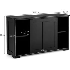 COSTWAY Buffet De Cuisine Avec Porte Coulissante, 107 X 33 X 60 CM, Buffet Bas Avec Étagère Réglable, Pour Salon Et Entrée, Noir -Buffet et enfilade Soldes 65725252 5