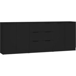 VidaXL Buffets 3 Pièces Noir Bois D'ingénierie - Noir