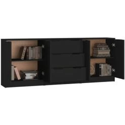 VidaXL Buffets 3 Pièces Noir Bois D'ingénierie - Noir -Buffet et enfilade Soldes 65848872 5
