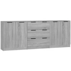 VidaXL Buffets 3 Pcs Sonoma Gris Bois D'ingénierie - Gris