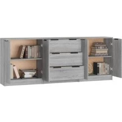 VidaXL Buffets 3 Pcs Sonoma Gris Bois D'ingénierie - Gris 9 VidaXL Buffets 3 Pcs Sonoma Gris Bois D'ingénierie - Gris -Buffet et enfilade Soldes 65848874 5